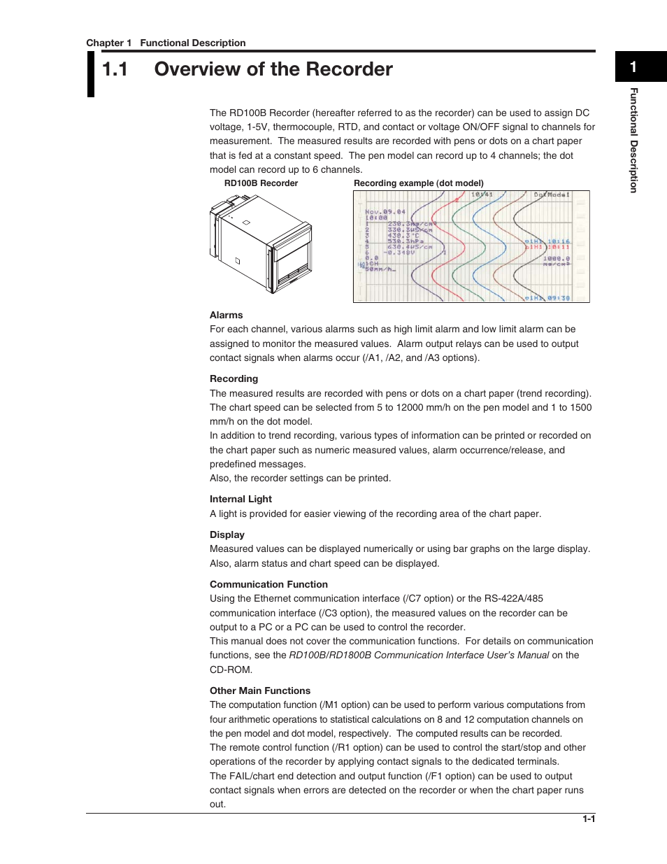 1 overview of the recorder | Omega RD100B User Manual | Page 15 / 234