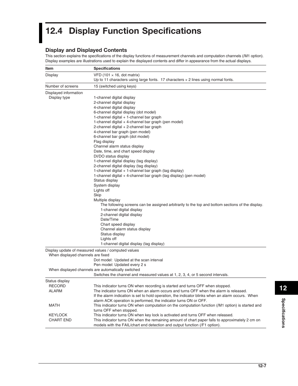 4 display function specifications, Display and displayed contents | Omega RD100B User Manual | Page 209 / 234