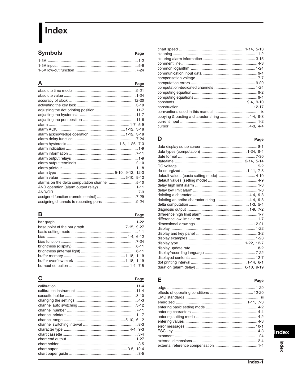 Index | Omega RD100B User Manual | Page 229 / 234