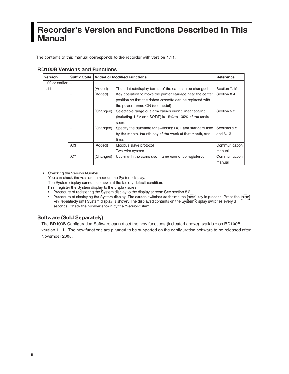 Rd100b versions and functions, Software (sold separately) | Omega RD100B User Manual | Page 4 / 234