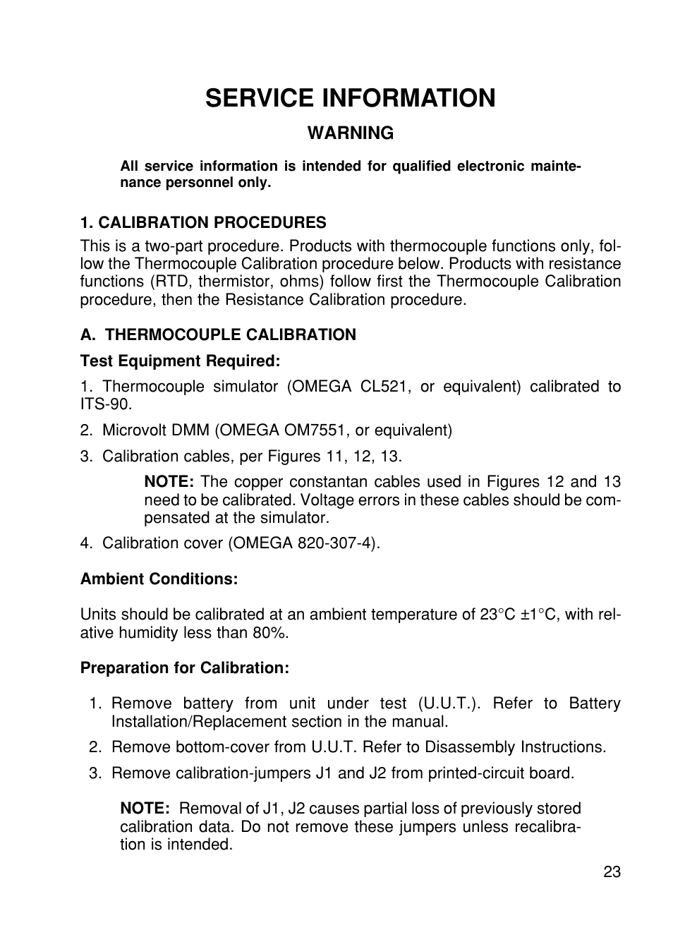 Service information | Omega CL27 User Manual | Page 25 / 46