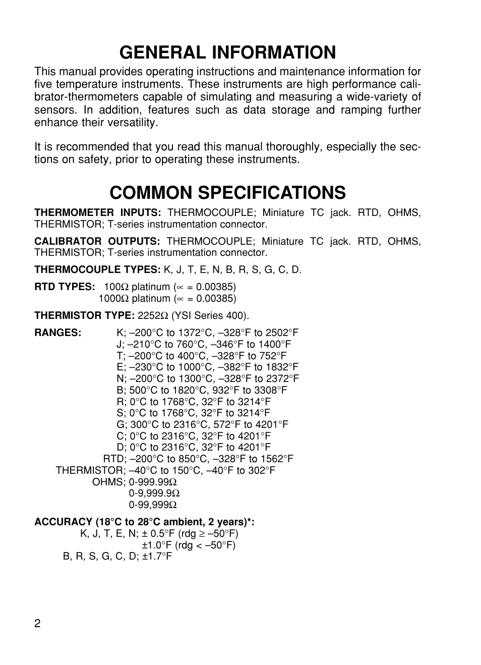 General information, Common specifications | Omega CL27 User Manual | Page 4 / 46
