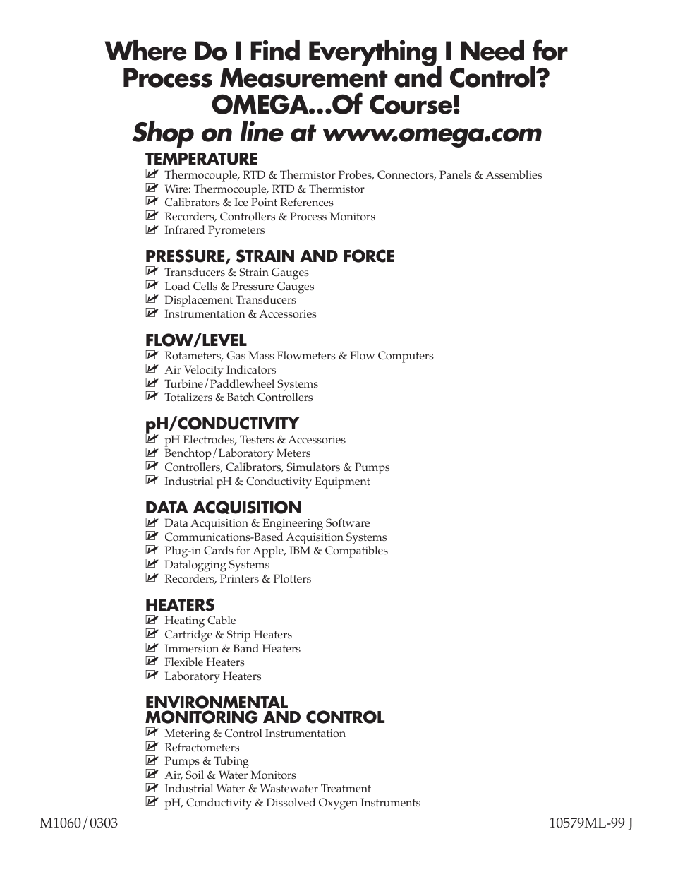 Temperature, Pressure, strain and force, Flow/level | Ph/conductivity, Data acquisition, Heaters, Environmental monitoring and control | Omega TX82B User Manual | Page 20 / 20