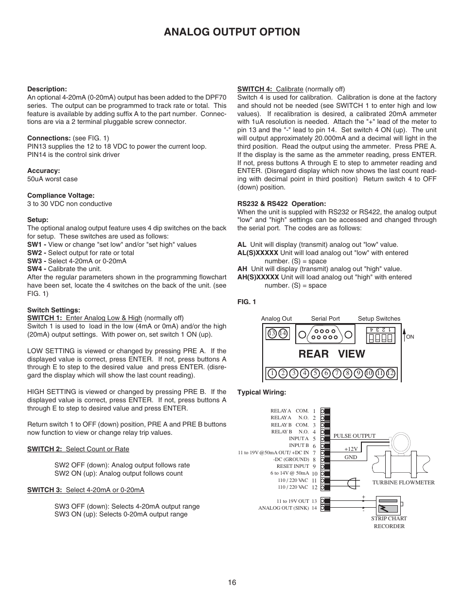 Rear view, Analog output option | Omega DPF76 User Manual | Page 21 / 30
