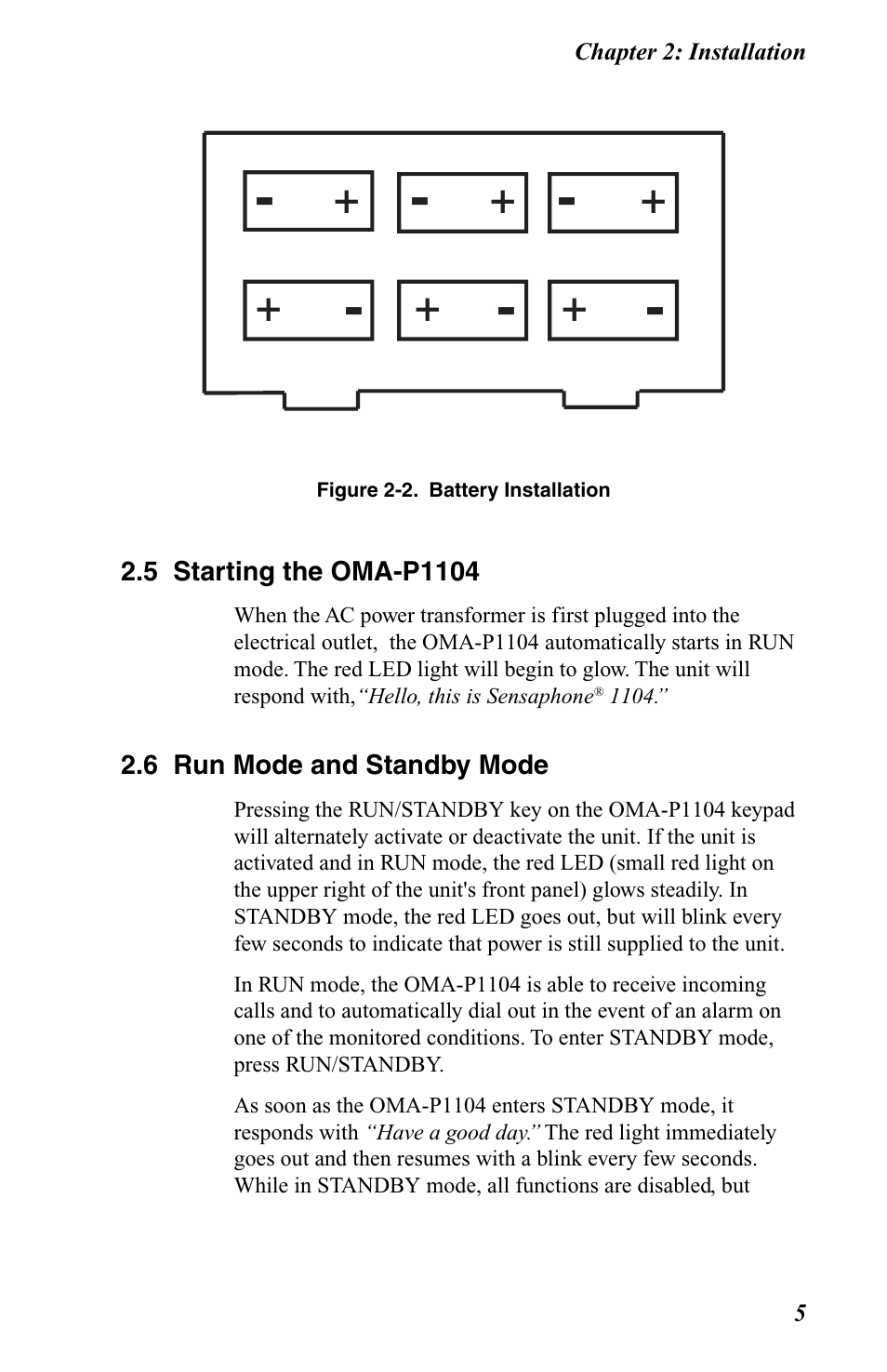 5 starting the oma-p1104, 6 run mode and standby mode | Omega OMA-P1104 User Manual | Page 19 / 102