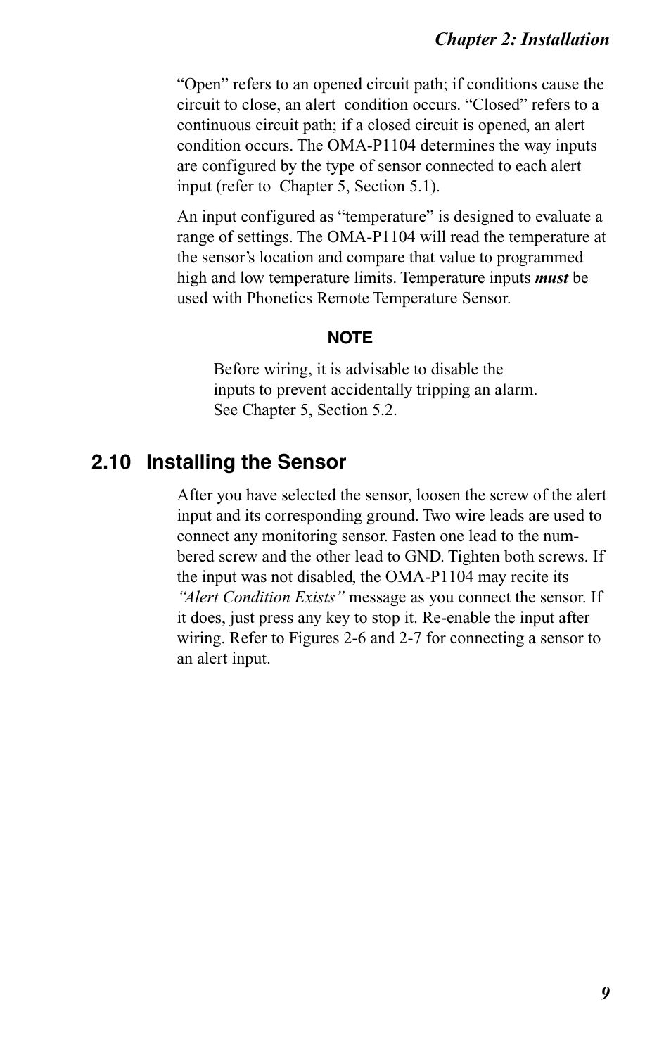 10 installing the sensor | Omega OMA-P1104 User Manual | Page 23 / 102