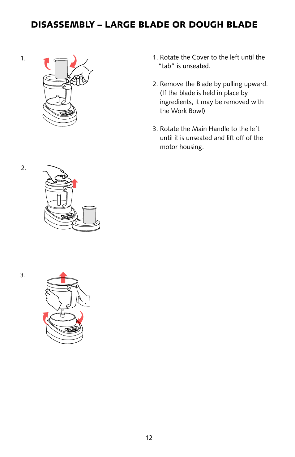 Disassembly – large blade or dough blade | Omega FoodPro User Manual | Page 11 / 24