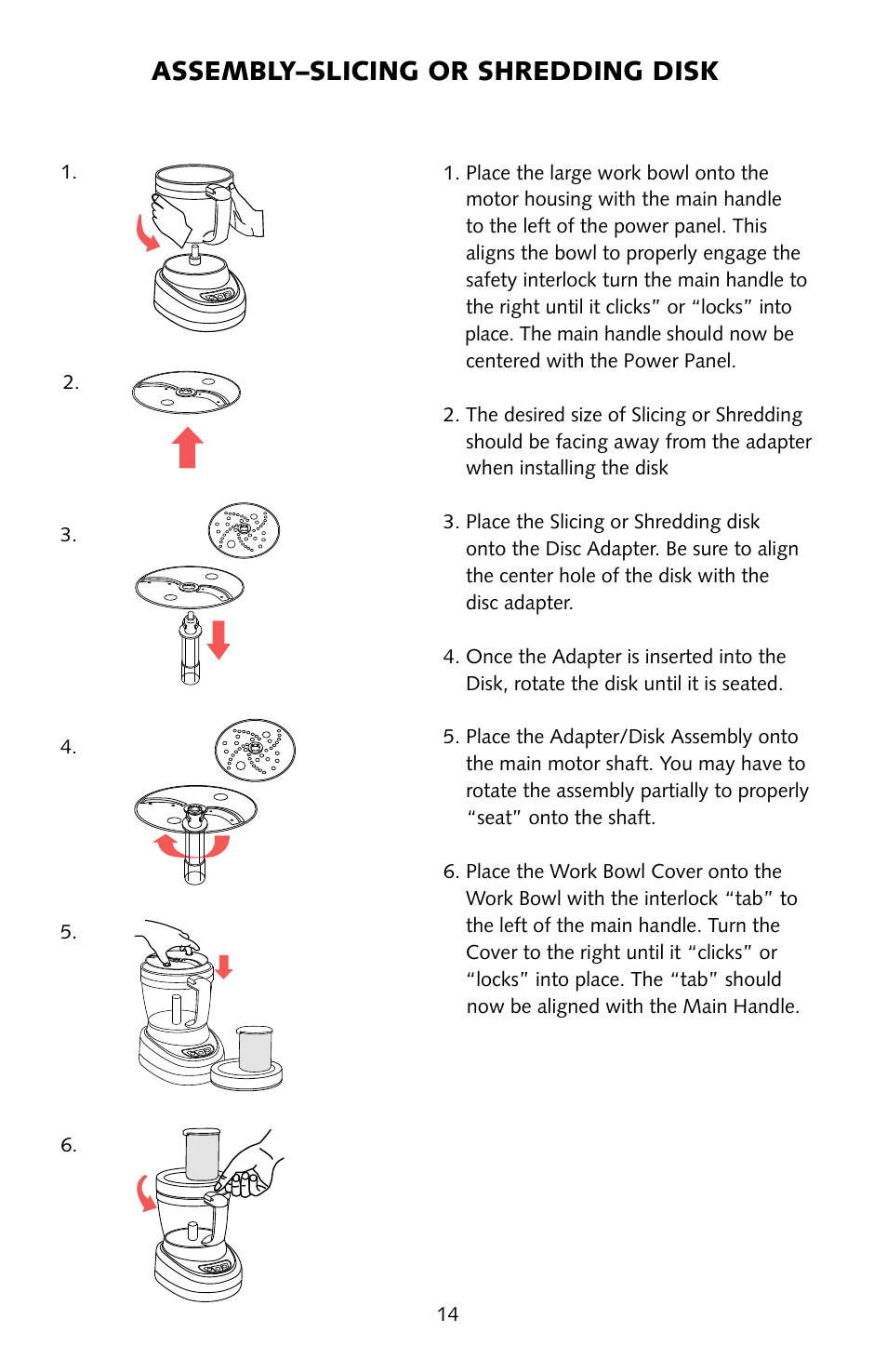 Assembly–slicing or shredding disk | Omega FoodPro User Manual | Page 13 / 24