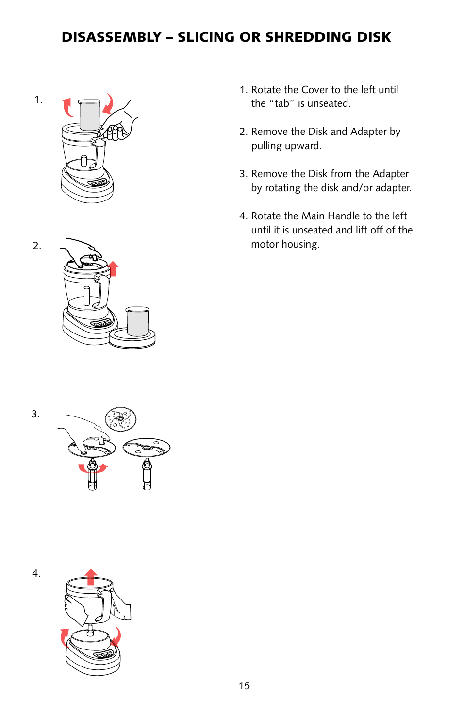 Disassembly – slicing or shredding disk | Omega FoodPro User Manual | Page 14 / 24