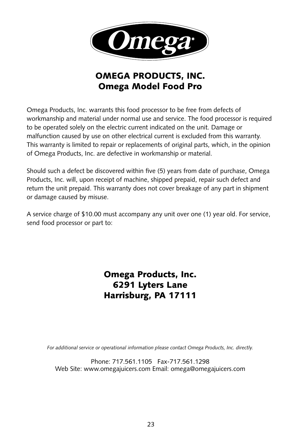 Omega FoodPro User Manual | Page 22 / 24