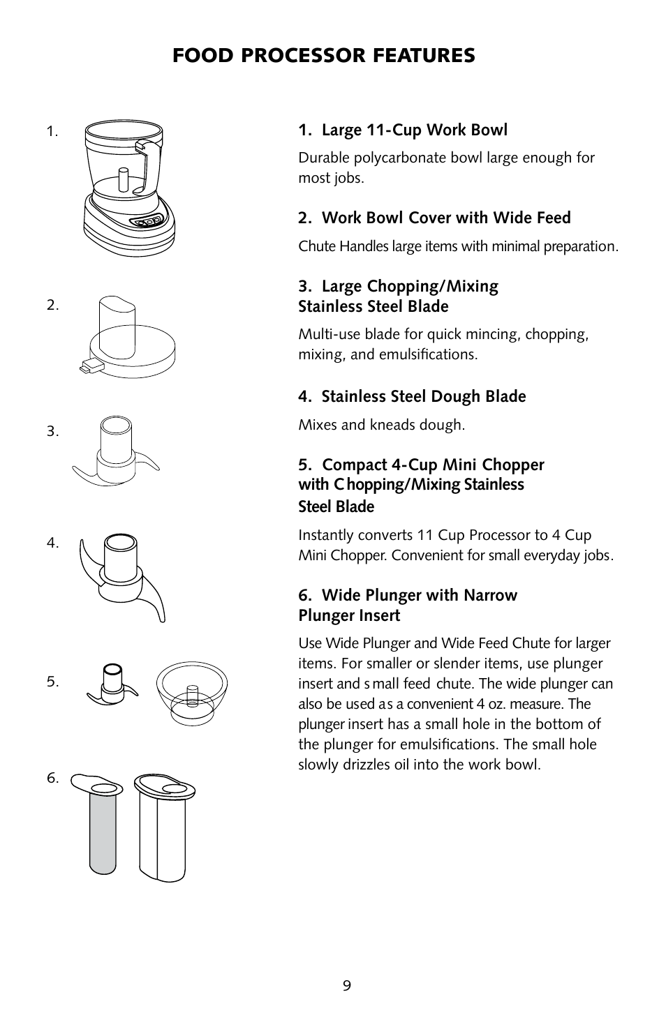 Food processor features | Omega FoodPro User Manual | Page 8 / 24