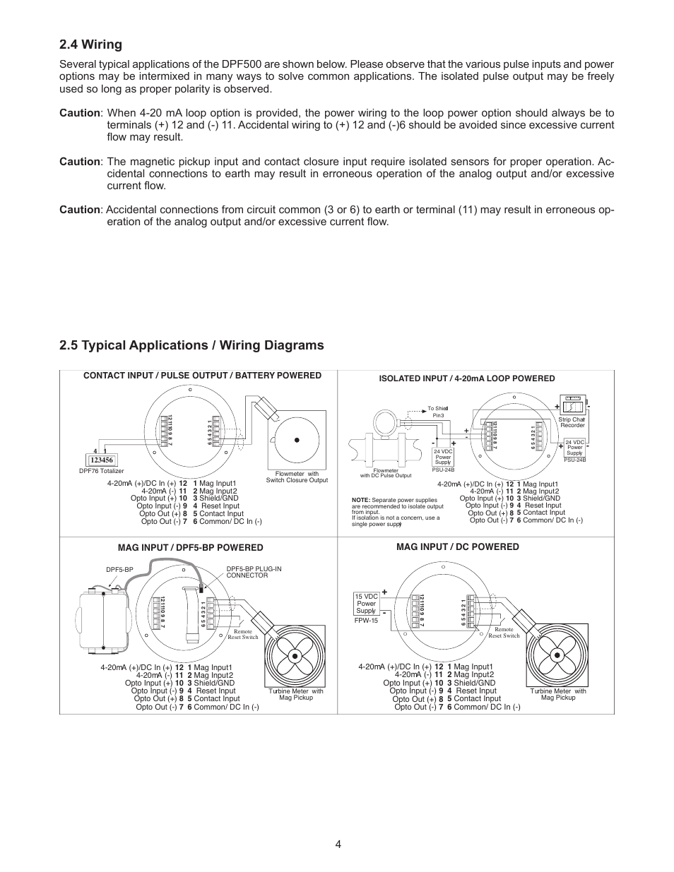 Mag input / dpf5-bp powered, Mag input / dc powered | Omega DPF500 Series User Manual | Page 8 / 18