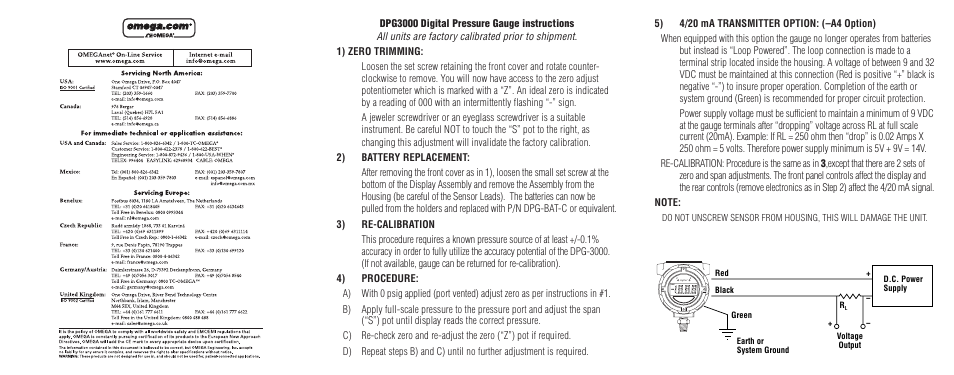 Omega PRESSURE GAUGES DPG3000 User Manual | Page 2 / 2