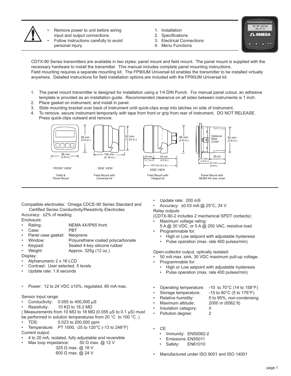 Omega CDTX-90 User Manual | Page 3 / 20