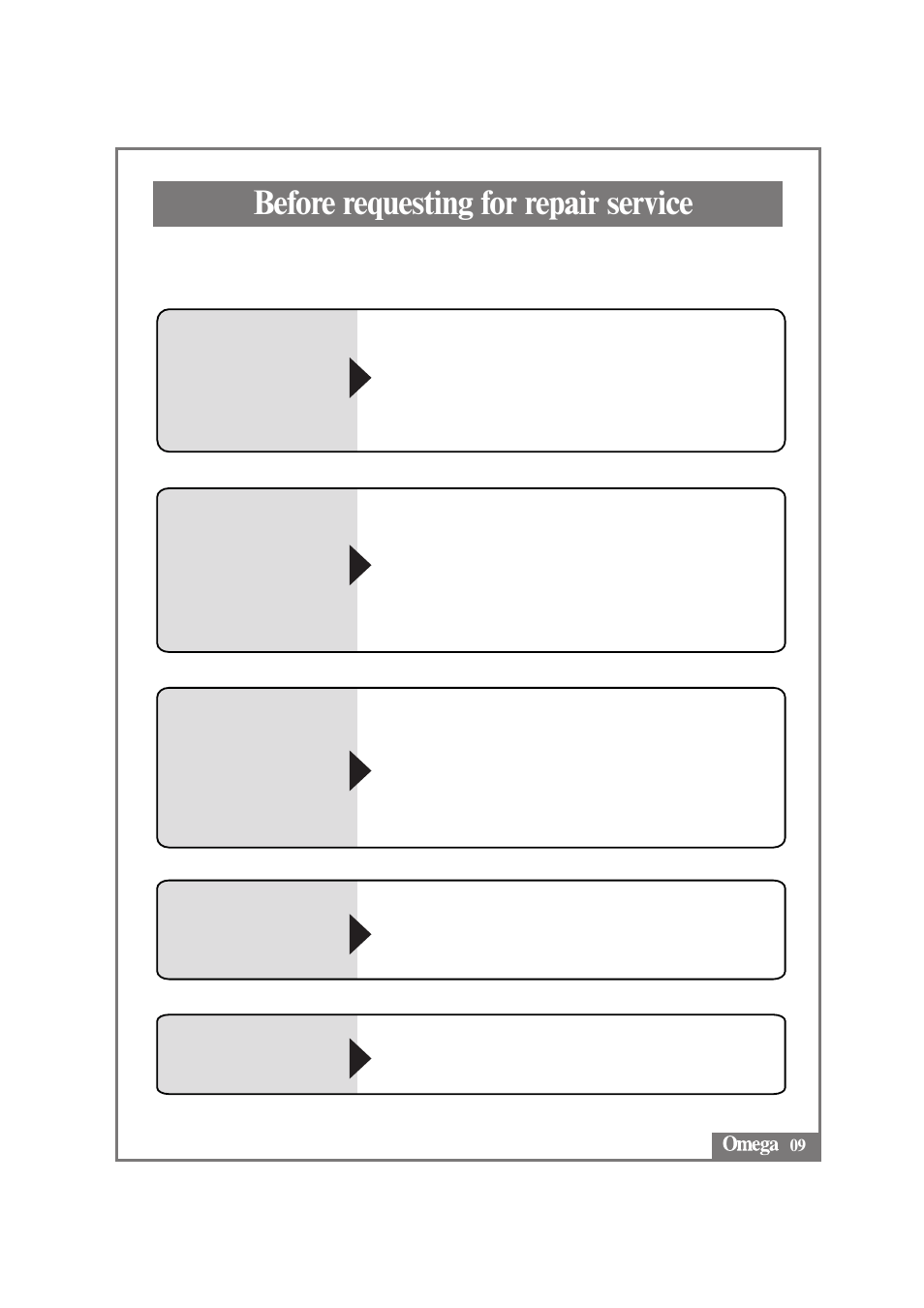 Before requesting for repair service, Please check when | Omega VRT330 User Manual | Page 11 / 15