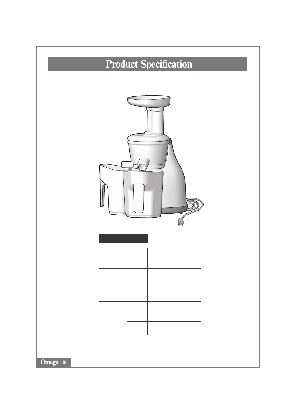 Product specification, Specification | Omega VRT330 User Manual | Page 12 / 15