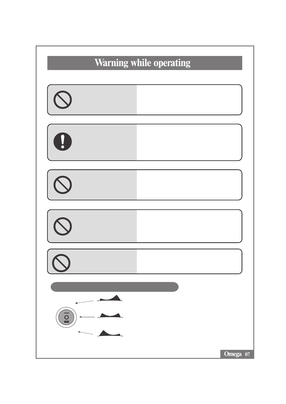 Warning while operating | Omega VRT330 User Manual | Page 9 / 15