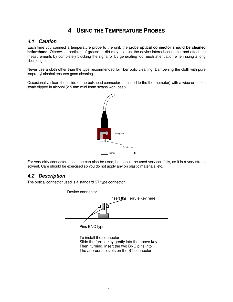 Sing the, Emperature, Robes | 1 caution, 2 description | Omega FOB100 User Manual | Page 10 / 30