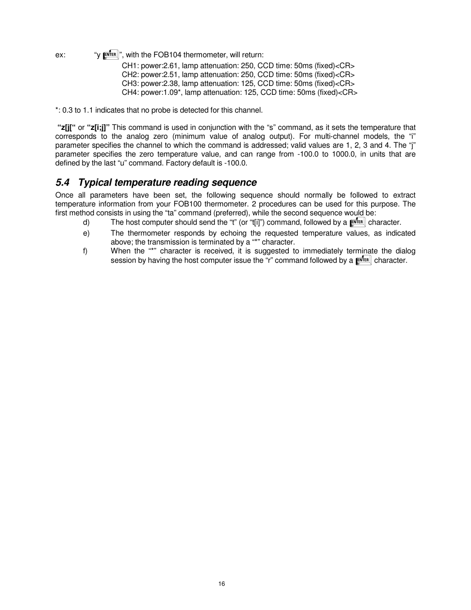 4 typical temperature reading sequence | Omega FOB100 User Manual | Page 16 / 30