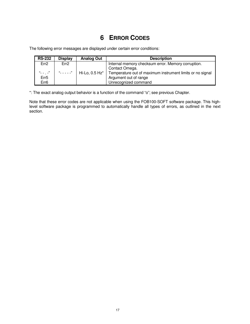 Rror, Odes | Omega FOB100 User Manual | Page 17 / 30