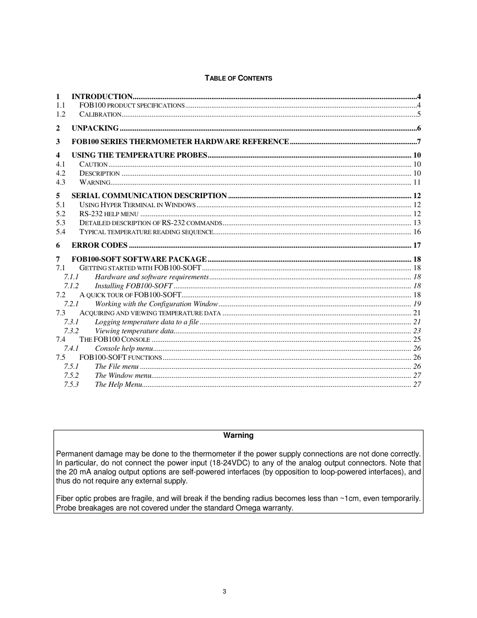 Omega FOB100 User Manual | Page 3 / 30