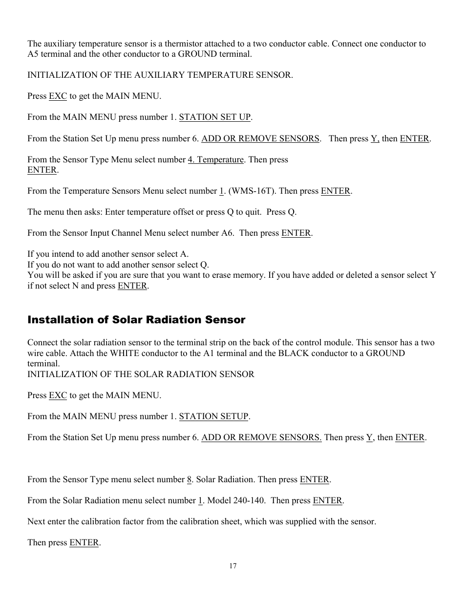 Installation of solar radiation sensor | Omega WMS-16 User Manual | Page 18 / 23