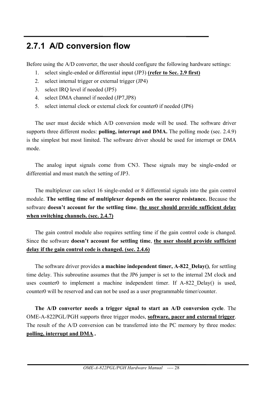 A/d conversion flow, 1 a/d conversion flow | Omega ISA- BUS MULTI-FUNCTIONAL BOARD OME-A822PG User Manual | Page 30 / 63