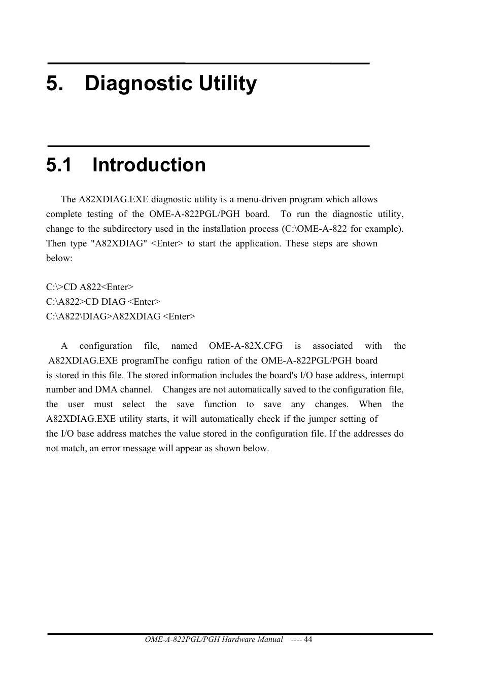 Diagnostic utility, Introduction, 1 introduction | Omega ISA- BUS MULTI-FUNCTIONAL BOARD OME-A822PG User Manual | Page 46 / 63