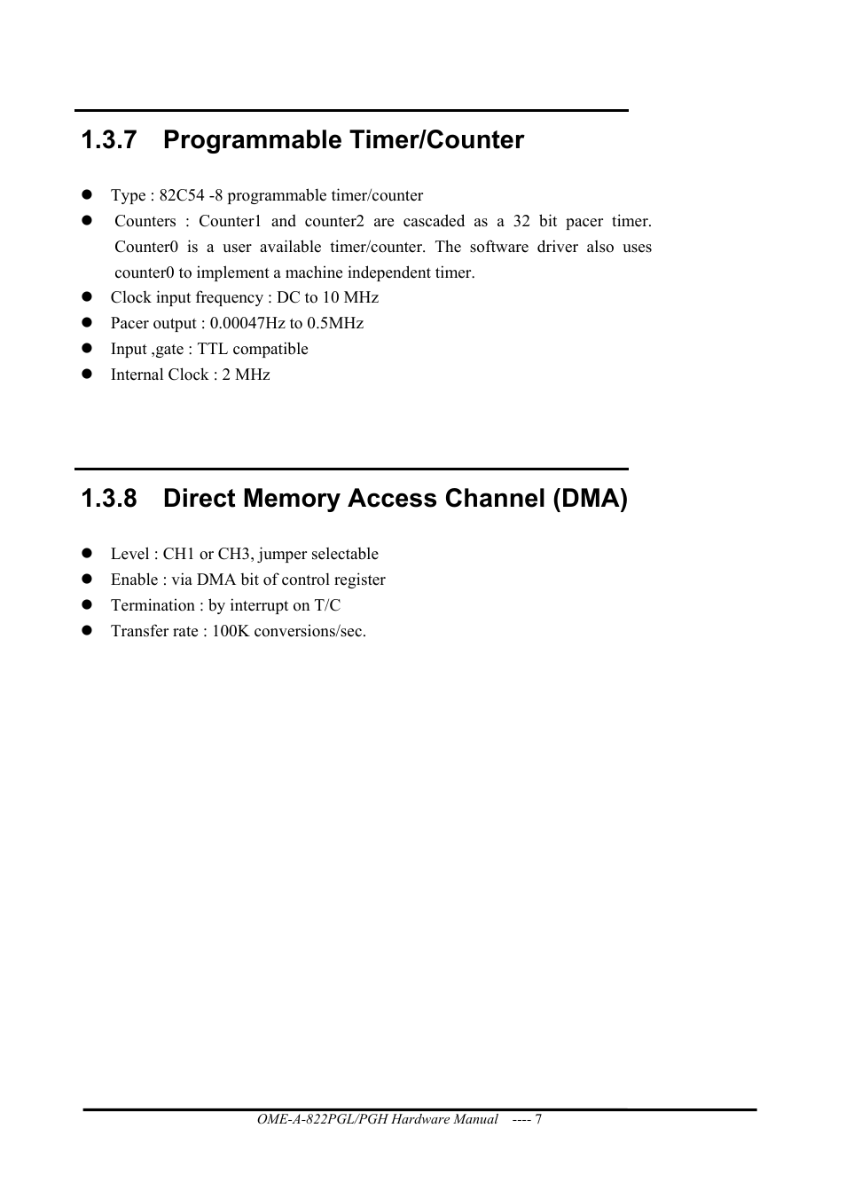 Programmable timer/counter, Direct memory access channel (dma), 7 programmable timer/counter | Omega ISA- BUS MULTI-FUNCTIONAL BOARD OME-A822PG User Manual | Page 9 / 63