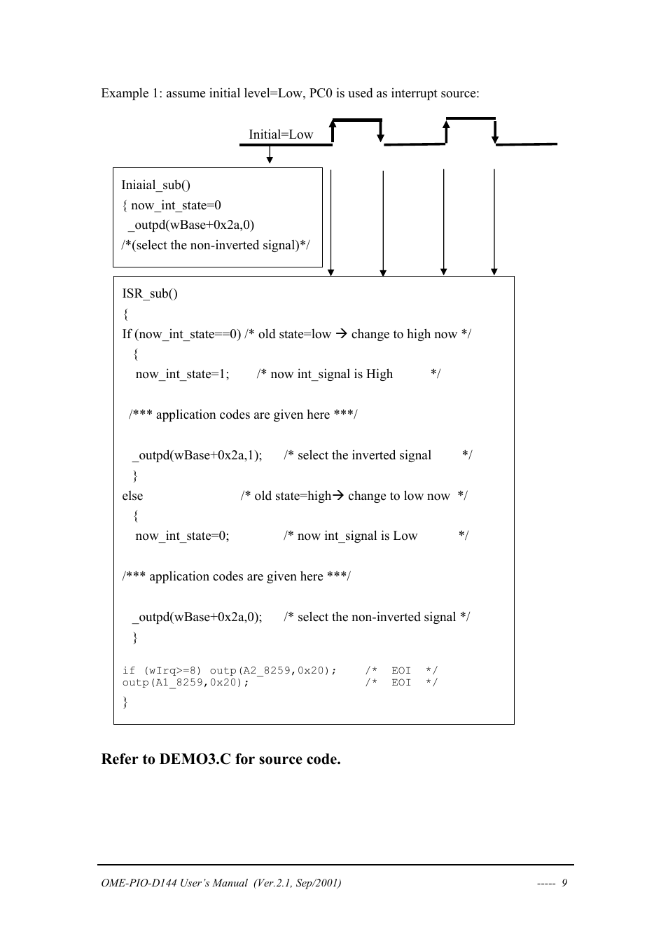 Refer to demo3.c for source code | Omega OME-PIO-D144 User Manual | Page 11 / 53