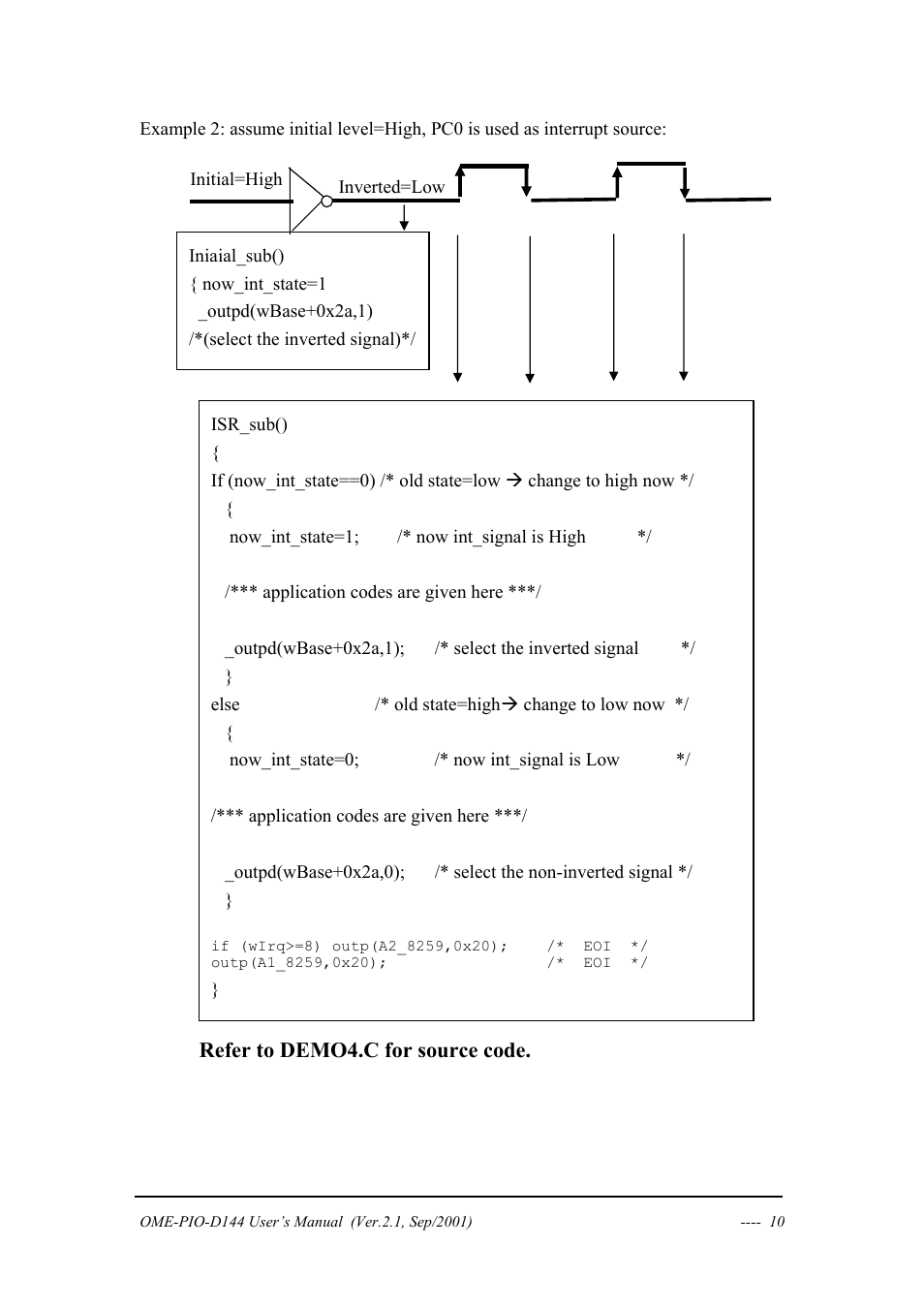 Refer to demo4.c for source code | Omega OME-PIO-D144 User Manual | Page 12 / 53