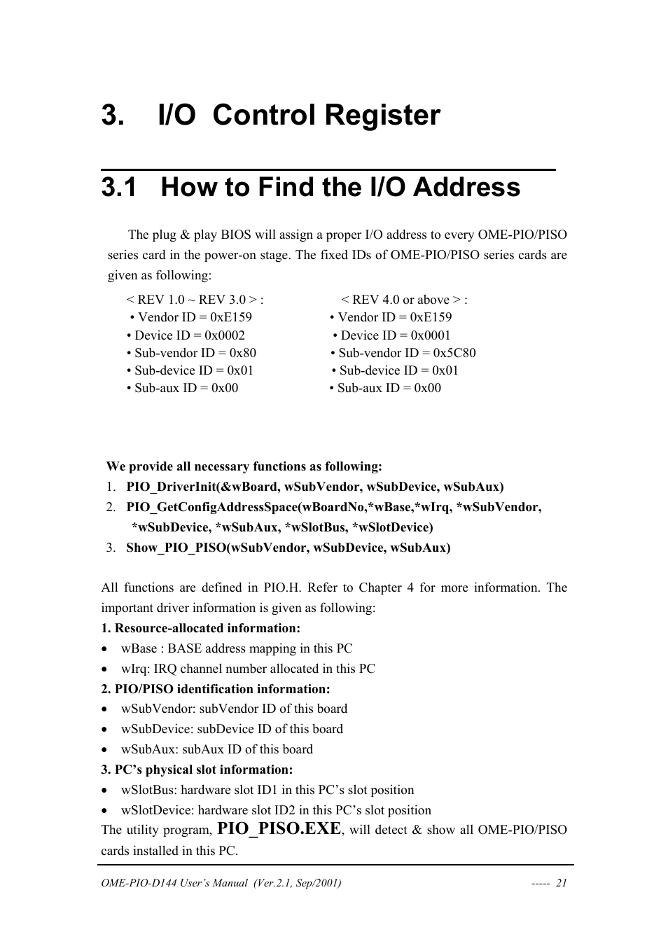 I/o control register, How to find the i/o address, Ow to | Ind the, Ddress, 1 how to find the i/o address, Ome-pio-d144, Pio_piso.exe | Omega OME-PIO-D144 User Manual | Page 23 / 53