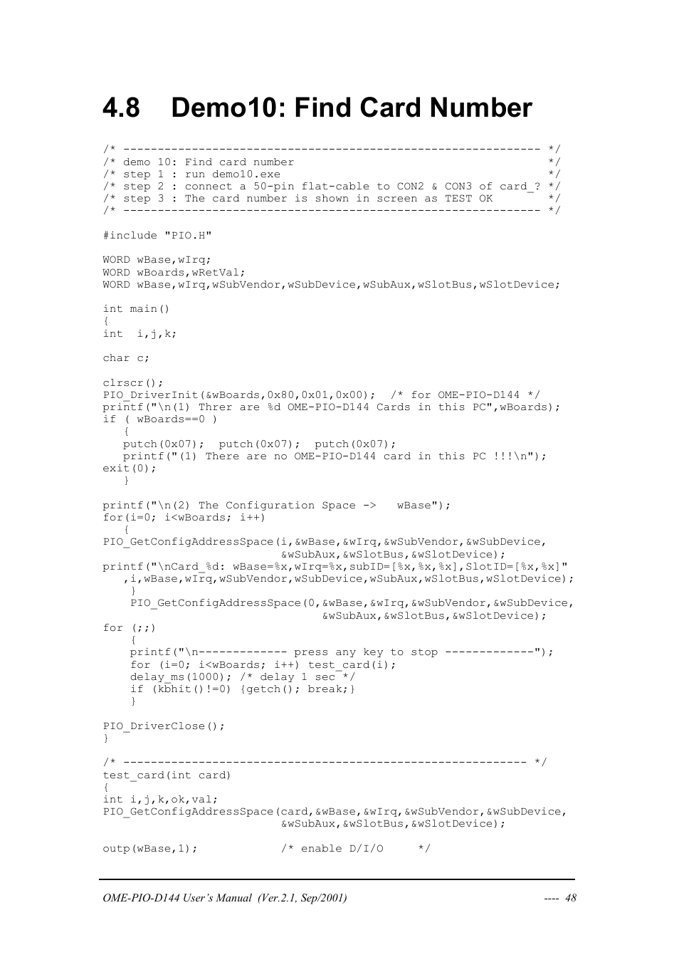 Demo10: find card number, Umber, 8 demo10: find card number | Omega OME-PIO-D144 User Manual | Page 50 / 53