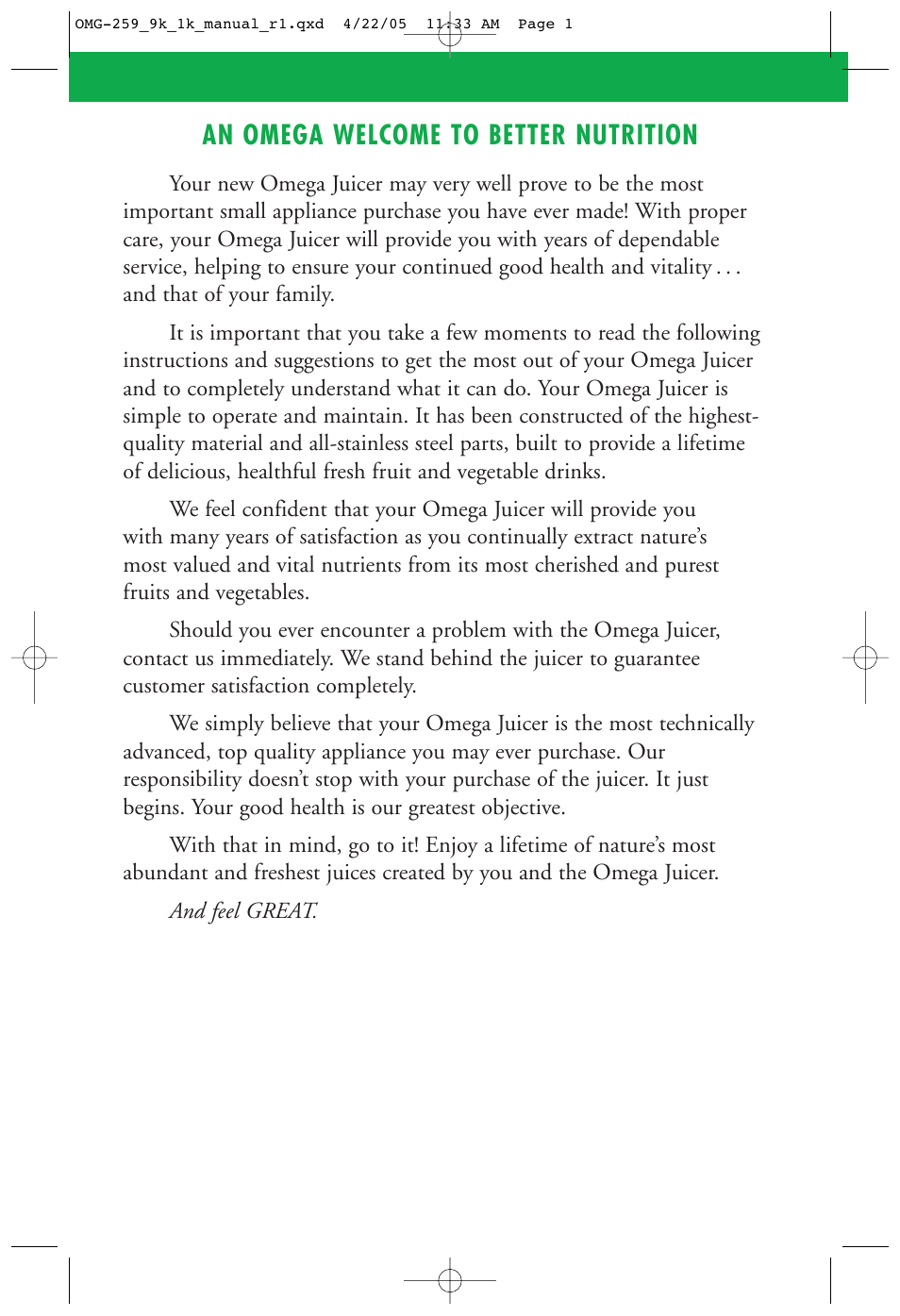 Omega 9000 User Manual | 12 pages