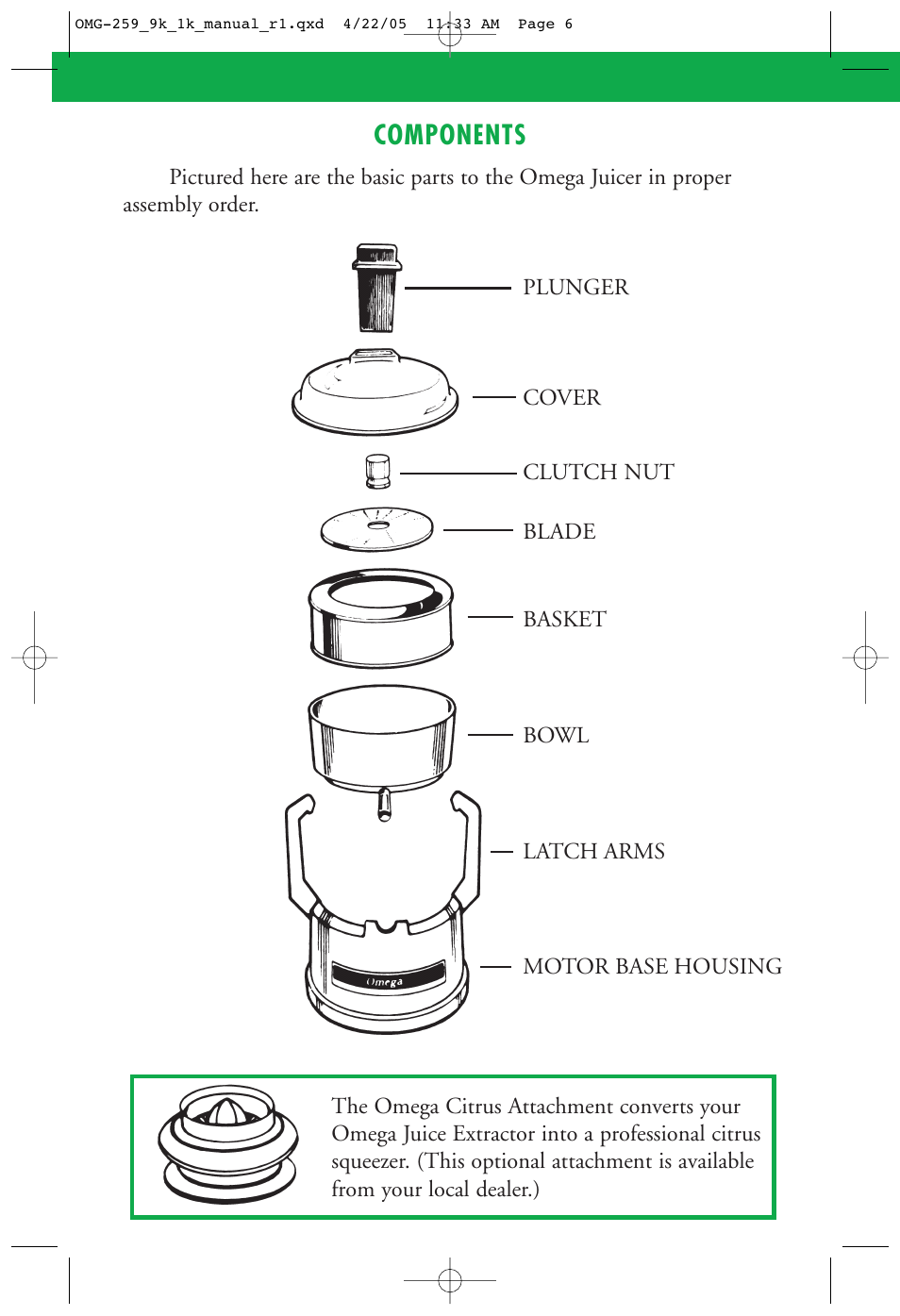Components | Omega 9000 User Manual | Page 6 / 12