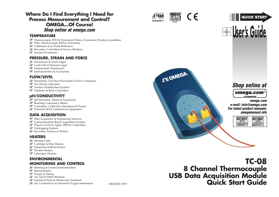 Omega TC-08 User Manual | 4 pages