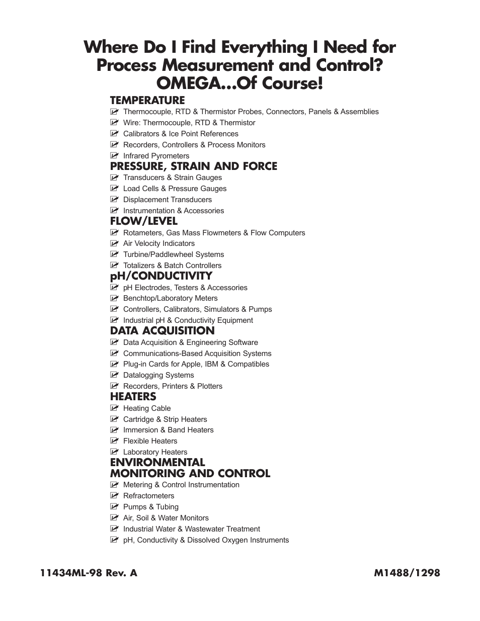 Temperature, Pressure, strain and force, Flow/level | Ph/conductivity, Data acquisition, Heaters, Environmental monitoring and control | Omega DP119-RTD User Manual | Page 36 / 36