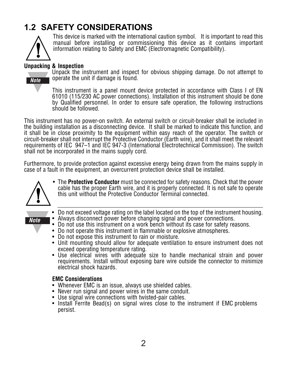 2 safety considerations | Omega DP119-RTD User Manual | Page 9 / 36