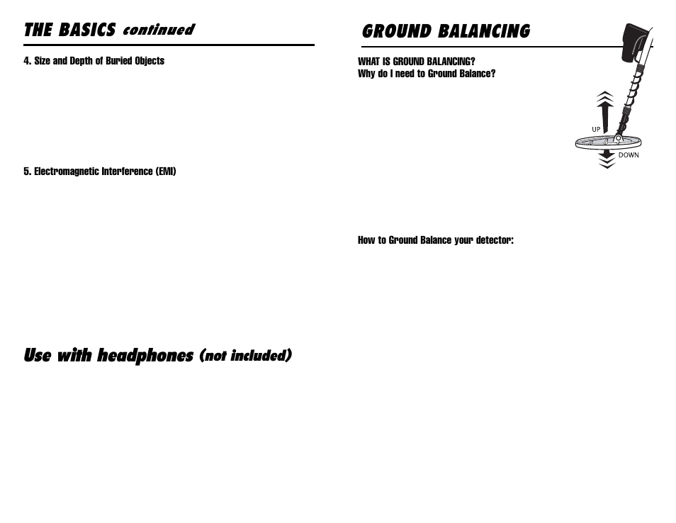 The basics, Ground balancing, Use with headphones | Continued, Not included) | Omega 8000 User Manual | Page 15 / 24