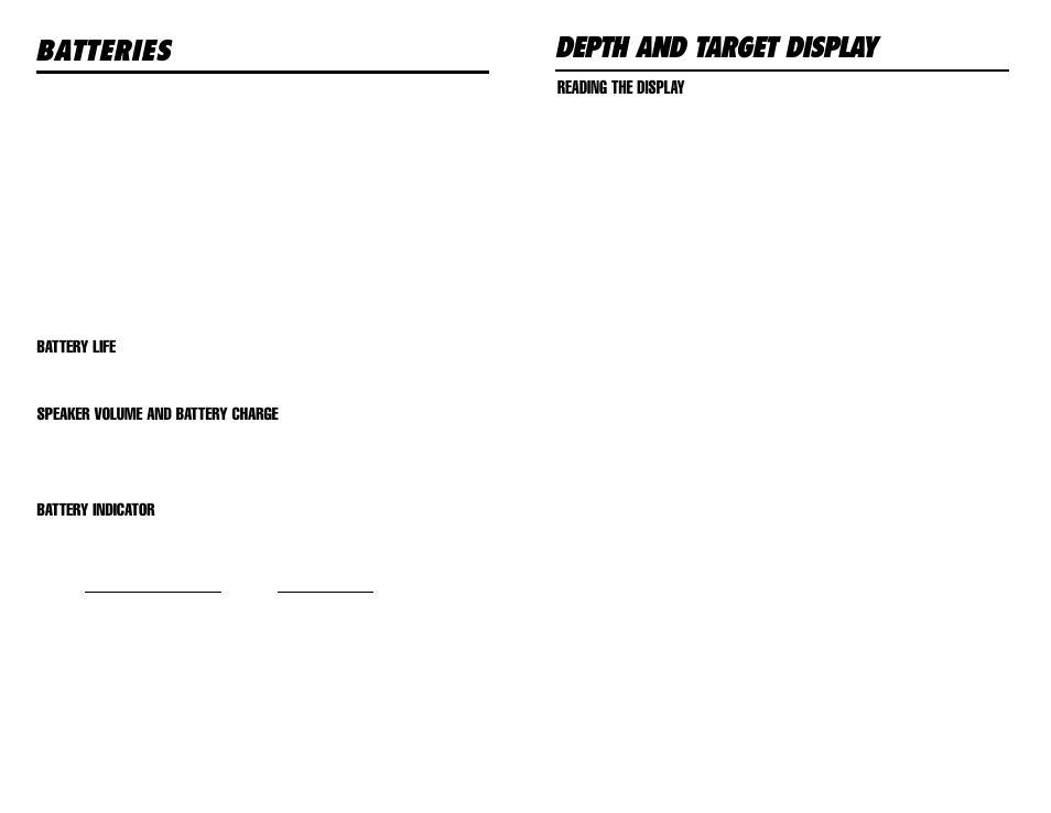 Batteries, Depth and target display | Omega 8000 User Manual | Page 19 / 24