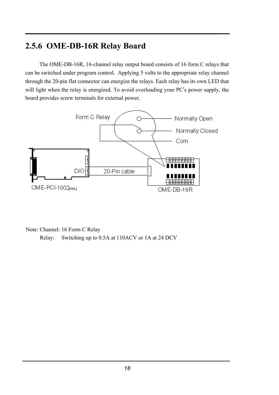 Ome-db-16r relay board, 6 ome-db-16r relay board | Omega 1002 User Manual | Page 18 / 48