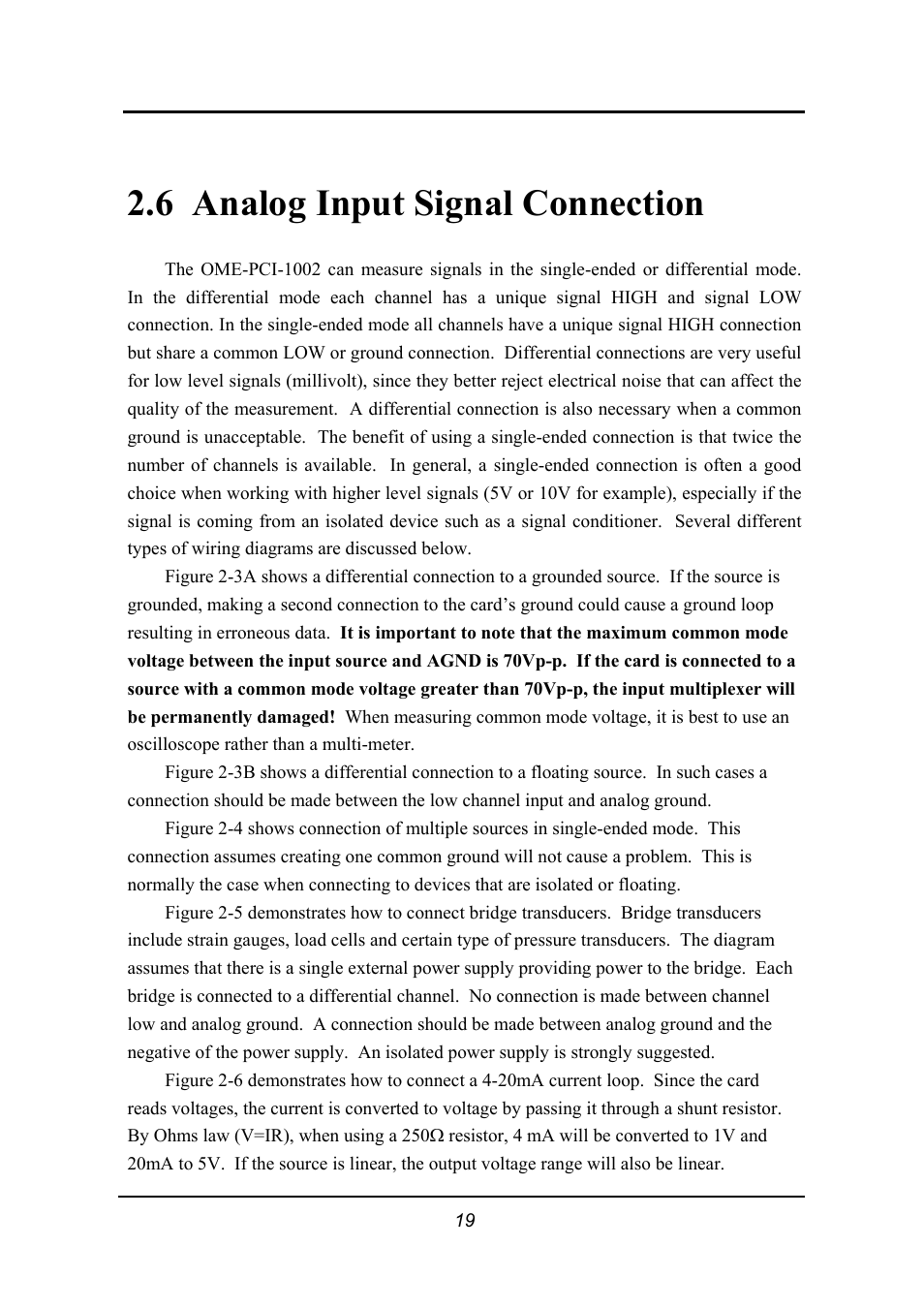 Analog input signal connection, Nalog, Nput | Ignal, Onnection, 6 analog input signal connection | Omega 1002 User Manual | Page 19 / 48