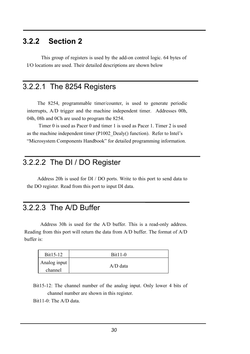 Section 2, The 8254 registers, The di / do register | The a/d buffer, 2 the di / do register, 3 the a/d buffer | Omega 1002 User Manual | Page 30 / 48