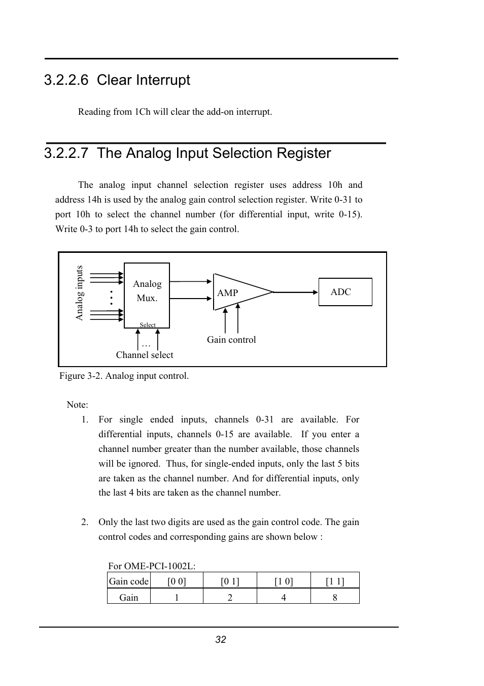 Clear interrupt, The analog input selection register, 6 clear interrupt | 7 the analog input selection register | Omega 1002 User Manual | Page 32 / 48