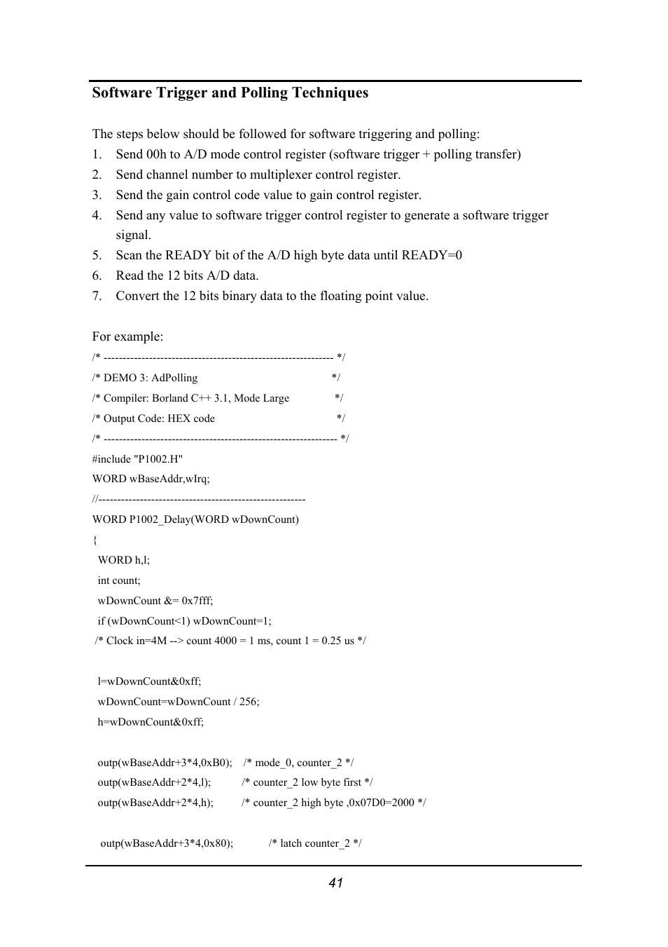Software trigger and polling technique, Software trigger and polling techniques | Omega 1002 User Manual | Page 41 / 48
