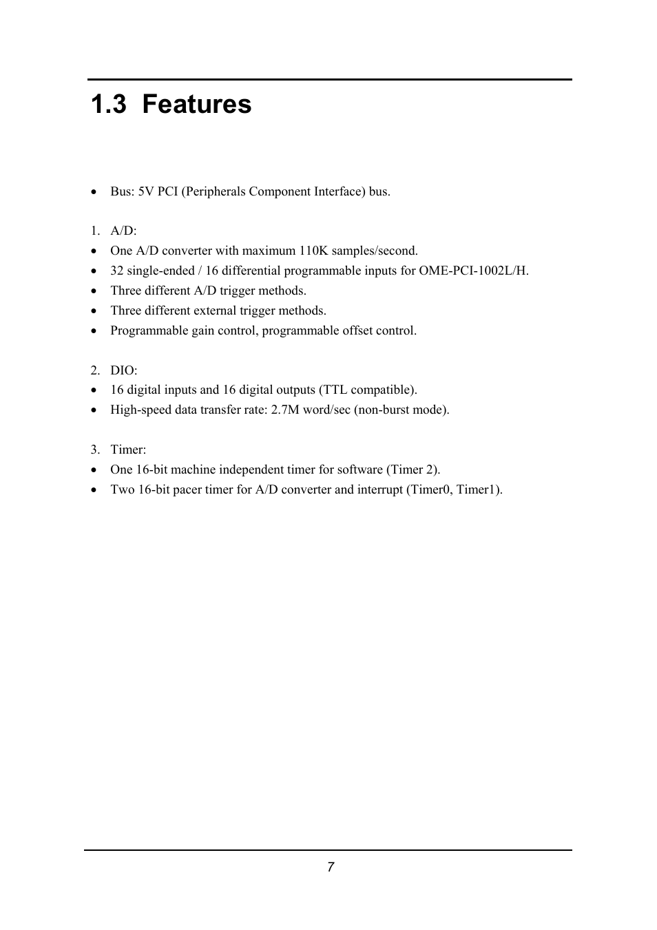 Features, Eatures, 3 features | Omega 1002 User Manual | Page 7 / 48