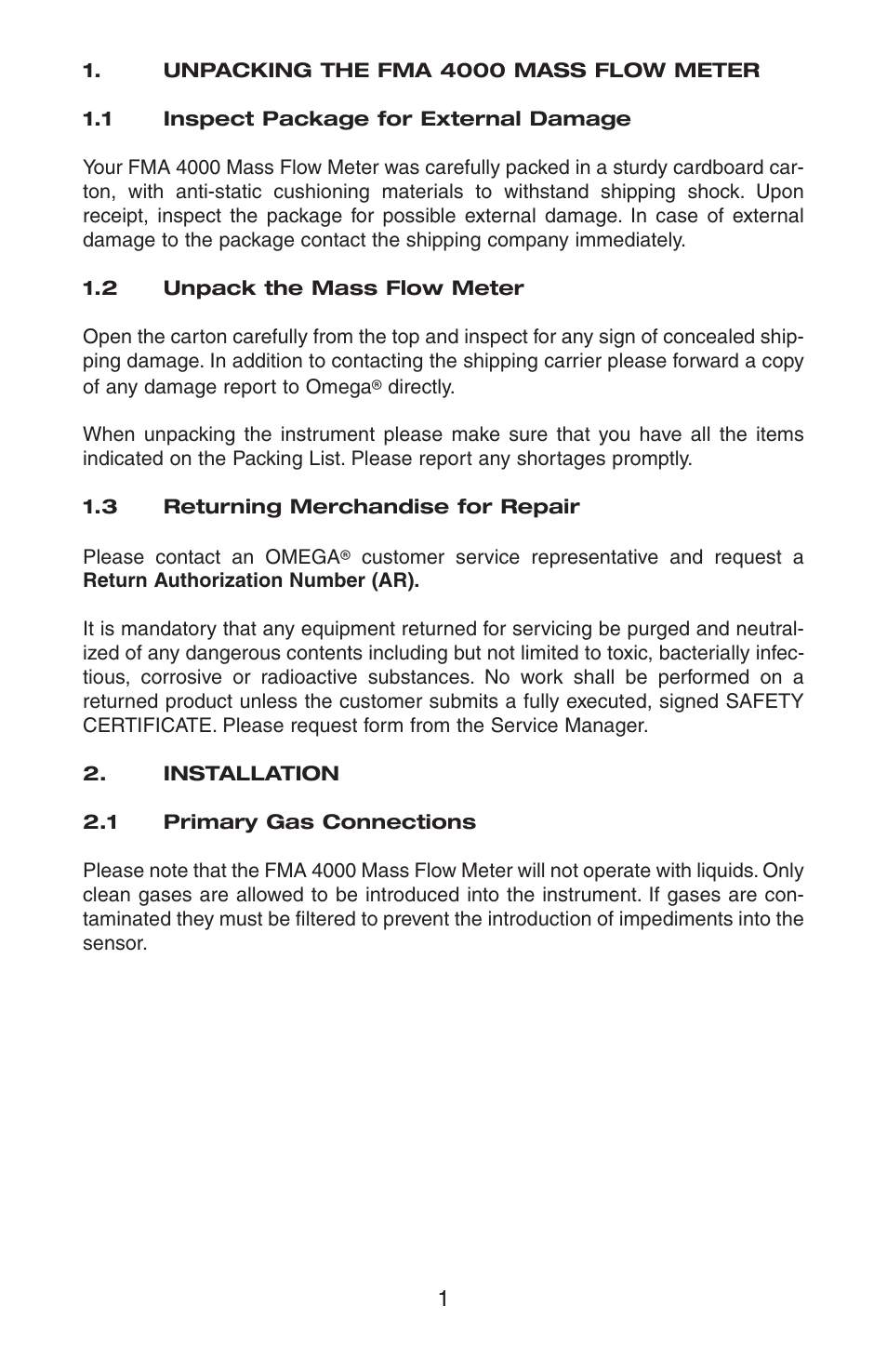 Omega FMA 4000 User Manual | Page 5 / 55