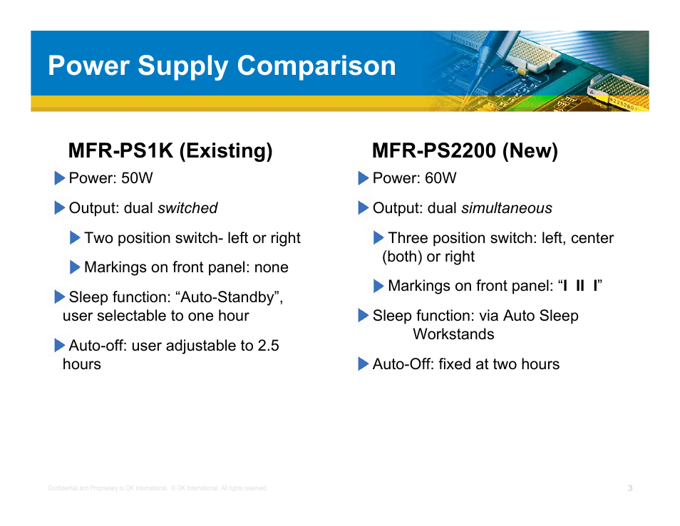 Power supply comparison, Mfr-ps1k (existing), Mfr-ps2200 (new) | OK International Metcal MFR-2200 Series User Manual | Page 4 / 6