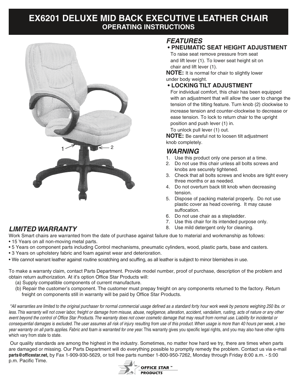 Office Star Products EX6201 User Manual | 2 pages