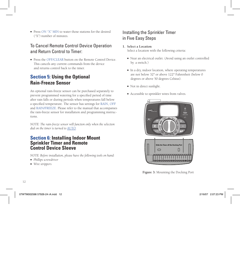 Installing the sprinkler timer in five easy steps | Orbit Manufacturing Fluid 57926 User Manual | Page 13 / 40